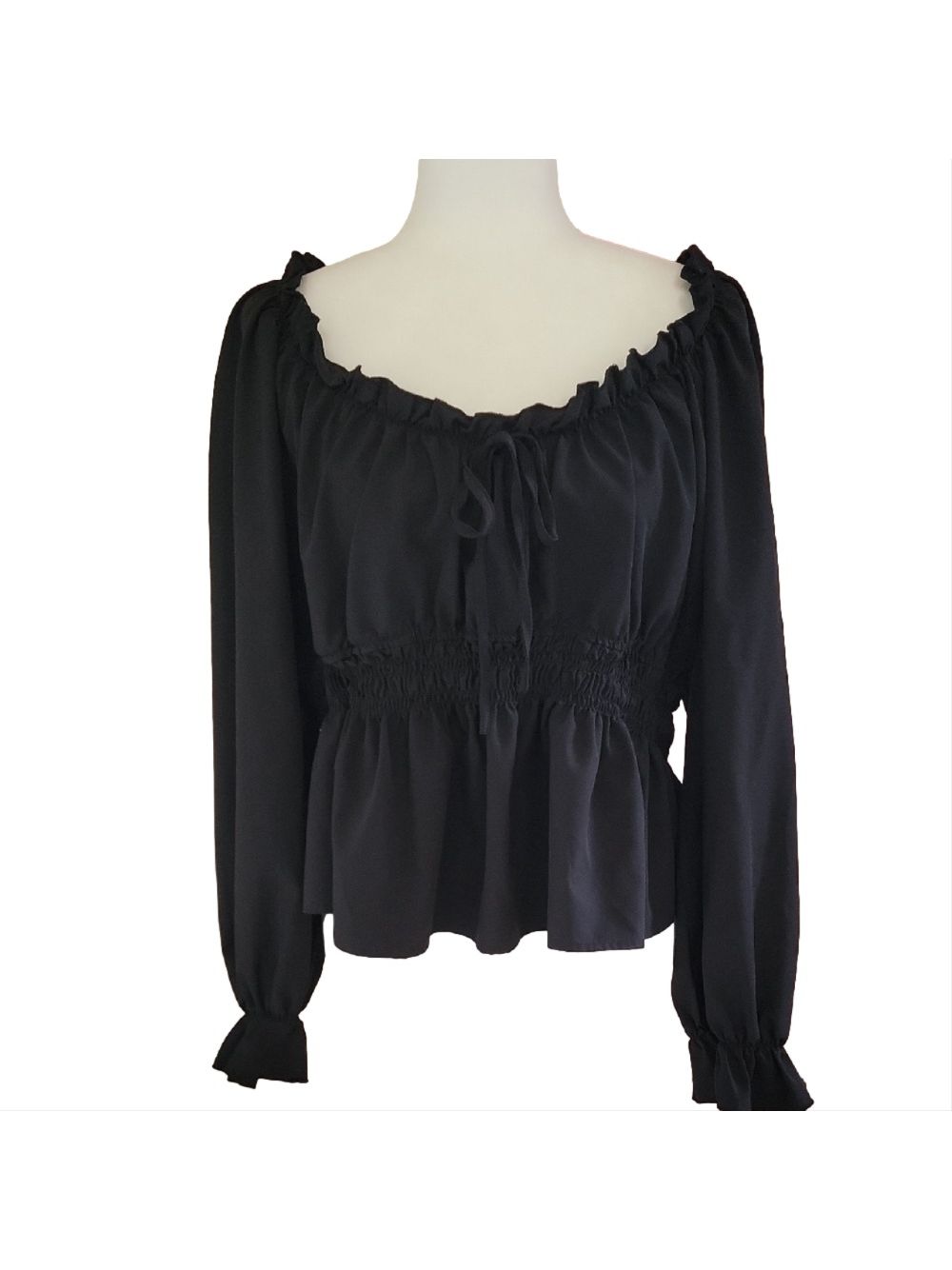 Black Ruffled Long Sleeve Off Shoulder Shirred Waist Peplum Blouse Size 4xl Euc